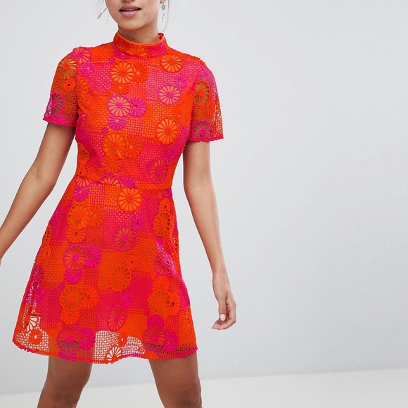 asos pink and orange dress